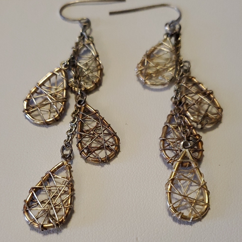 Elegant Gold and Silver Wire Wrapped Earrings